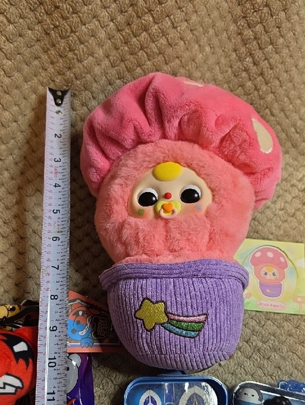 Pink Mushroom Plush Toy with Purple Outfit - Kids Toy - Picture 2 of 5